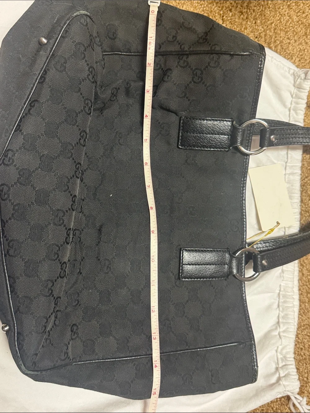 Gucci Black GG Canvas Tote with Leather Trim